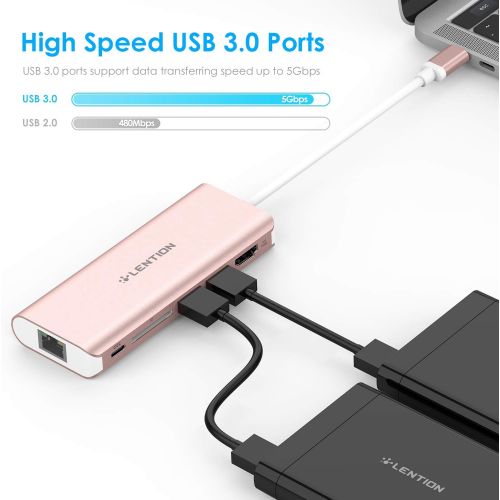  LENTION USB-C Digital AV Multiport Hub with 4K HDMI, 2 USB 3.0, Card Reader, Type C Charging, Gigabit Ethernet Adapter Compatible MacBook Pro 1315 (Thunderbolt 3), 2018 MacBook Ai