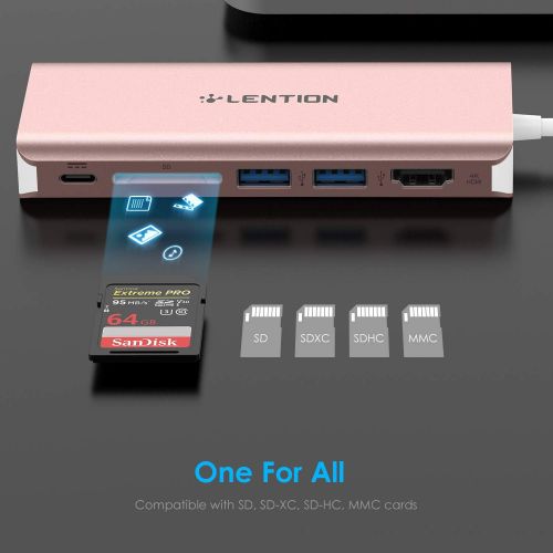  LENTION USB-C Digital AV Multiport Hub with 4K HDMI, 2 USB 3.0, Card Reader, Type C Charging, Gigabit Ethernet Adapter Compatible MacBook Pro 1315 (Thunderbolt 3), 2018 MacBook Ai