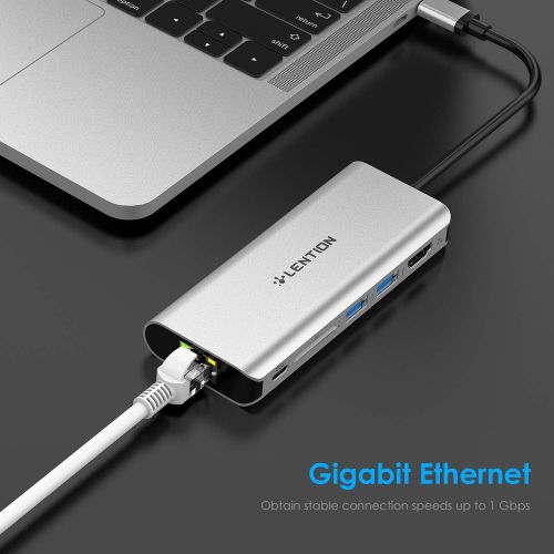  LENTION USB-C Digital AV Multiport Hub with 4K HDMI, 2 USB 3.0, Card Reader, Type C Charging, Gigabit Ethernet Adapter Compatible MacBook Pro 1315 (Thunderbolt 3), 2018 MacBook Ai