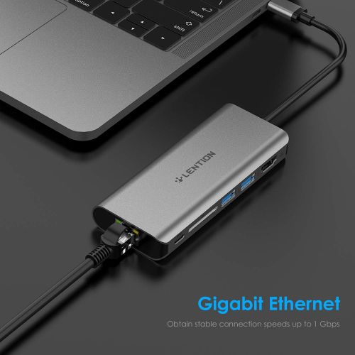  LENTION USB-C Digital AV Multiport Hub with 4K HDMI, 2 USB 3.0, Card Reader, Type C Charging, Gigabit Ethernet Adapter Compatible MacBook Pro 1315 (Thunderbolt 3), 2018 MacBook Ai