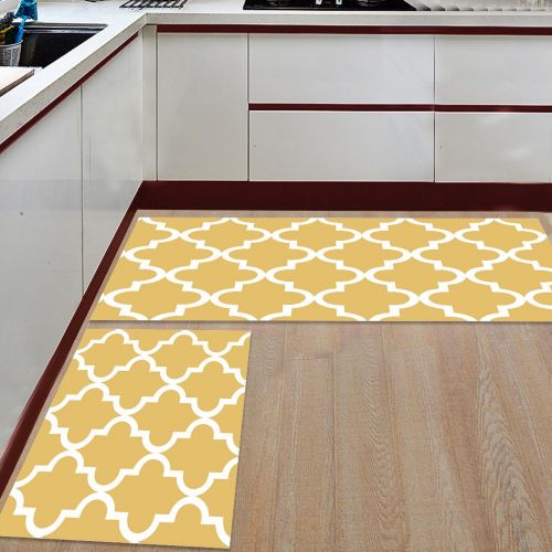  LEO BON Elegant Moroccan Geometric Lattice Non-Slip Rubber Welcome Mats Floor Rug for Kitchen/Bathroom/Front Entryway, Set of 2-15.7x23.6in+15.7x47.2in