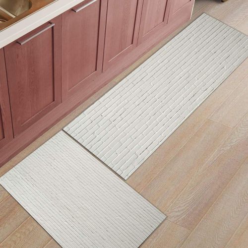  LEO BON White Brick Wall Simplicity Pattern Non-Slip Rubber Welcome Mats Floor Rug for Kitchen/Bathroom/Front Entryway, Set of 2-15.7x23.6in+15.7x47.2in