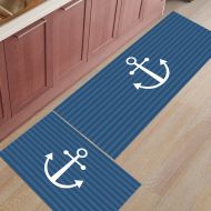 LEO BON Striped,White Anchor Stripes Backdrop Non-Slip Rubber Welcome Mats Floor Rug for Kitchen/Bathroom/Front Entryway, Set of 2-19.7x31.5in+19.7x63in