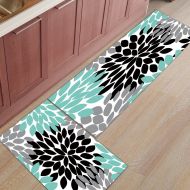 LEO BON Geometric Flowers Artwork Non-Slip Rubber Welcome Mats Floor Rug for Kitchen/Bathroom/Front Entryway, Set of 2-15.7x23.6in+15.7x47.2in