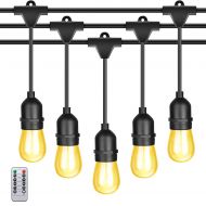 LEORX 48ft LED Outdoor String Lights, Waterproof Dimmable Edison Porch String Lights with 240W Dimmer, 15 x E26 Hanging Sockets, 16 x 2W Vintage Bulbs (1 Spare) for Patio Garden Backyard