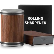 LESHP Rolling Knife Sharpener Tool, Roller Edge Countertop Knife Sharpener Kit Set Industrial Diamond Kitchen Knife Stone Set for Steel of Any Hardness and Two Grinding Angles of 15° and 20° (brown)