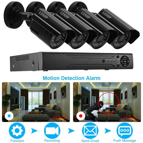  LESHP AHD 720p Video Security Camera System High Definition Smart Outdoor Indoor Home Motion Detection DVR with Night Vision Easy Remote Access Without Hard Disk Drive(AHD720P)