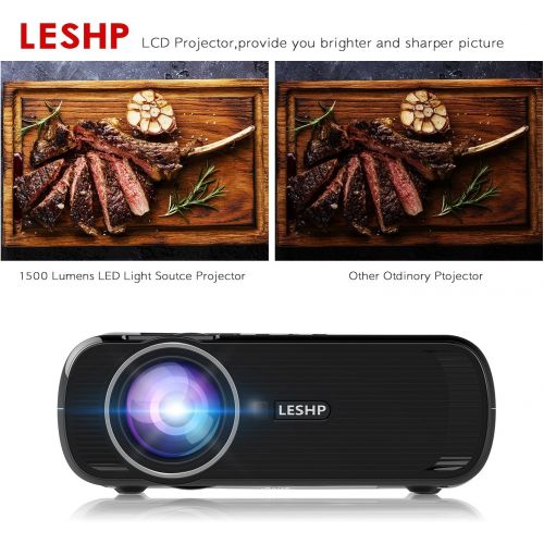  1500 Lumens LCD Mini Projector,LESHP LED Video Projector Home Projector with Free HDMI Support 1080P for Home Cinema Theater TV Laptop Game SD iPad iPhone Android Smartphone,Black