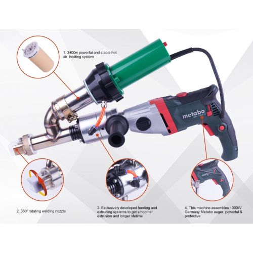  LESITE Mini hand extrusion welder gun for welding HDPE PP PVDF sheet (LST610E(Metabo Auger))