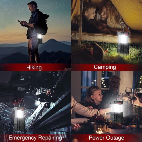  LETMY 4 Pack Camping Lantern, Rechargeable LED Lanterns, Solar Lantern Battery Powered Hurricane Lantern Flashlights with 3 Powered Ways & USB Cable for Emergency, Power Outage, Hu