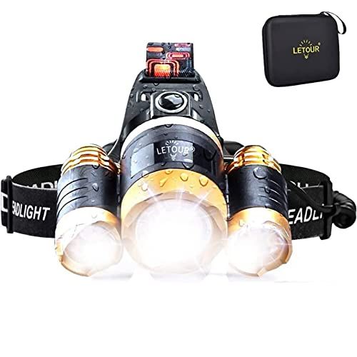  Headlamp, LETOUR Bright Lumen Rechargeable headlamp Cree T6 LED Headlamp, Waterproof Flashlight with Zoomable Headlight, Adjustable Work Head Lamp for Camping, Running, Hiking