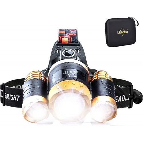  Headlamp, LETOUR Bright Lumen Rechargeable headlamp Cree T6 LED Headlamp, Waterproof Flashlight with Zoomable Headlight, Adjustable Work Head Lamp for Camping, Running, Hiking