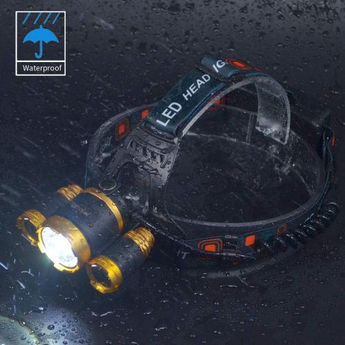  Headlamp, LETOUR Bright Lumen Rechargeable headlamp Cree T6 LED Headlamp, Waterproof Flashlight with Zoomable Headlight, Adjustable Work Head Lamp for Camping, Running, Hiking