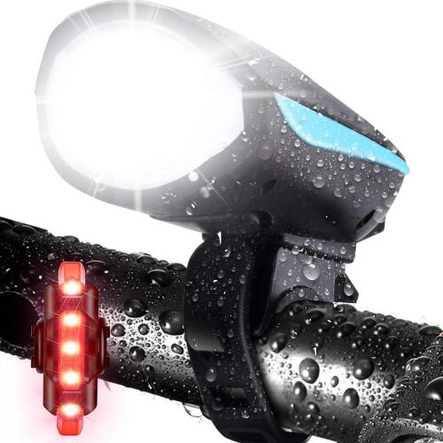  LETOUR Bike Light with Loud Bike Horn, Rechargeable Bicycle Light Waterproof Cycling Lights, Bicycle Light Front with Loud Sound Siren, 3 Lighting Modes 5 Sounds