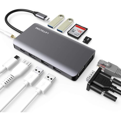  [아마존 핫딜]  [아마존핫딜]LETSCOM USB C Hub, 11 in 1 USB C Adapter with Ethernet, 4K HDMI, 1080P VGA, Power Delivery, 2 USB3.0 & 2 USB2.0, SD & TF Card Reader, Audio Jack for Mac Pro and Other Type C Laptop