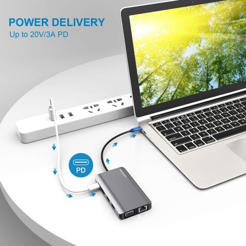  [아마존 핫딜]  [아마존핫딜]LETSCOM USB C Hub, 11 in 1 USB C Adapter with Ethernet, 4K HDMI, 1080P VGA, Power Delivery, 2 USB3.0 & 2 USB2.0, SD & TF Card Reader, Audio Jack for Mac Pro and Other Type C Laptop