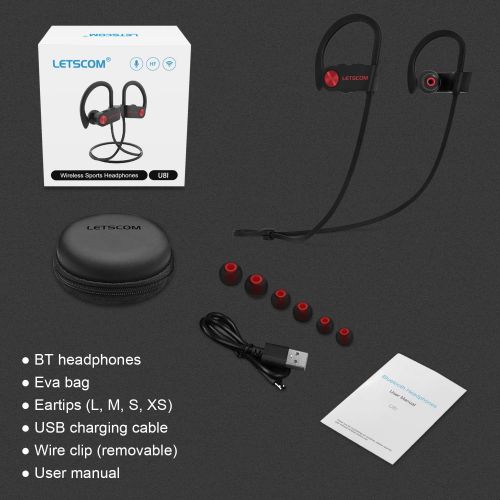  [아마존 핫딜] Bluetooth Headphones, LETSCOM Wireless Earbuds IPX7 Waterproof Noise Cancelling Headsets, Richer Bass & HiFi Stereo Sports Earphones 8 Hours Playtime Running Headphones with Travel