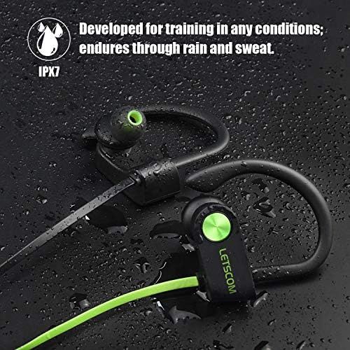  [아마존베스트]LETSCOM Bluetooth Headphones IPX7 Waterproof, Wireless Sport Earphones Bluetooth 4.1, HiFi Bass Stereo Sweatproof Earbuds w/Mic, Noise Cancelling Headset for Workout, Running, Gym,