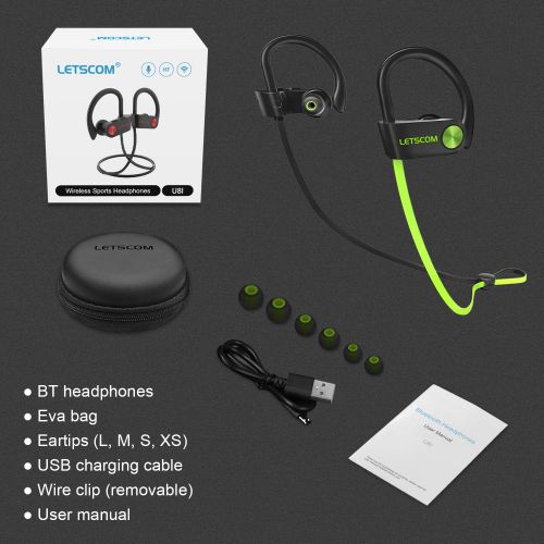  [아마존베스트]LETSCOM Bluetooth Headphones IPX7 Waterproof, Wireless Sport Earphones Bluetooth 4.1, HiFi Bass Stereo Sweatproof Earbuds w/Mic, Noise Cancelling Headset for Workout, Running, Gym,