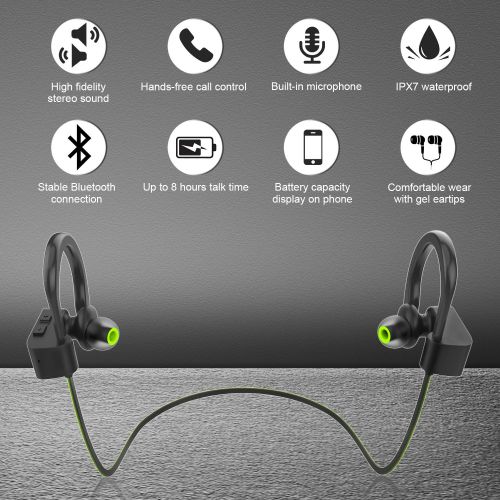  [아마존베스트]LETSCOM Bluetooth Headphones IPX7 Waterproof, Wireless Sport Earphones Bluetooth 4.1, HiFi Bass Stereo Sweatproof Earbuds w/Mic, Noise Cancelling Headset for Workout, Running, Gym,