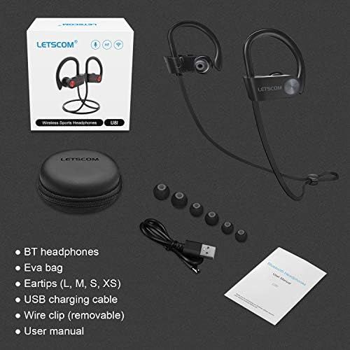  [아마존베스트]LETSCOM Bluetooth Headphones IPX7 Waterproof, Wireless Sport Earphones Bluetooth 4.1, HiFi Bass Stereo Sweatproof Earbuds w/Mic, Noise Cancelling Headset for Workout, Running, Gym,