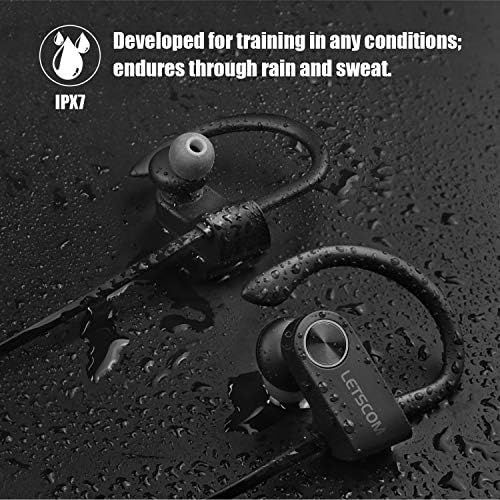  [아마존베스트]LETSCOM Bluetooth Headphones IPX7 Waterproof, Wireless Sport Earphones Bluetooth 4.1, HiFi Bass Stereo Sweatproof Earbuds w/Mic, Noise Cancelling Headset for Workout, Running, Gym,