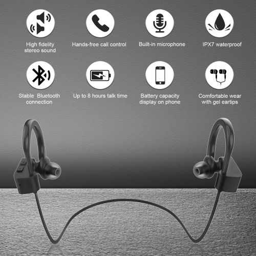  [아마존베스트]LETSCOM Bluetooth Headphones IPX7 Waterproof, Wireless Sport Earphones Bluetooth 4.1, HiFi Bass Stereo Sweatproof Earbuds w/Mic, Noise Cancelling Headset for Workout, Running, Gym,