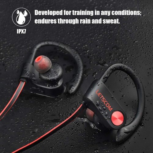  [아마존베스트]LETSCOM Bluetooth Headphones IPX7 Waterproof, Wireless Sport Earphones Bluetooth 4.1, HiFi Bass Stereo Sweatproof Earbuds w/Mic, Noise Cancelling Headset for Workout, Running, Gym,