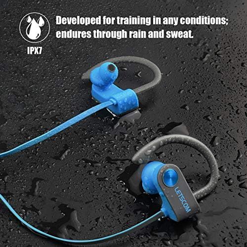  [아마존베스트]LETSCOM Bluetooth Headphones IPX7 Waterproof, Wireless Sport Earphones Bluetooth 4.1, HiFi Bass Stereo Sweatproof Earbuds w/Mic, Noise Cancelling Headset for Workout, Running, Gym,