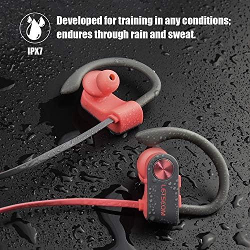  [아마존베스트]LETSCOM Bluetooth Headphones IPX7 Waterproof, Wireless Sport Earphones Bluetooth 4.1, HiFi Bass Stereo Sweatproof Earbuds w/Mic, Noise Cancelling Headset for Workout, Running, Gym,