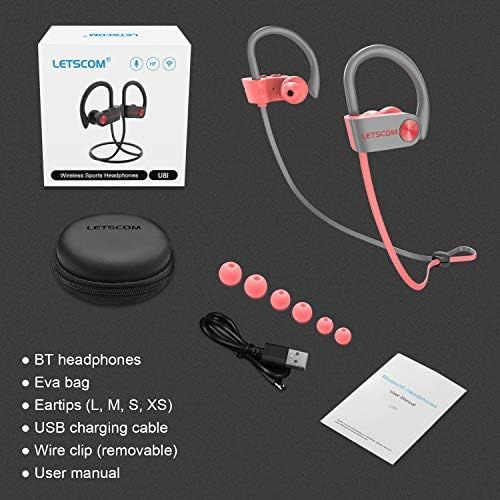  [아마존베스트]LETSCOM Bluetooth Headphones IPX7 Waterproof, Wireless Sport Earphones Bluetooth 4.1, HiFi Bass Stereo Sweatproof Earbuds w/Mic, Noise Cancelling Headset for Workout, Running, Gym,