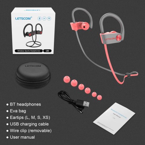  [아마존베스트]LETSCOM Bluetooth Headphones IPX7 Waterproof, Wireless Sport Earphones Bluetooth 4.1, HiFi Bass Stereo Sweatproof Earbuds w/Mic, Noise Cancelling Headset for Workout, Running, Gym,