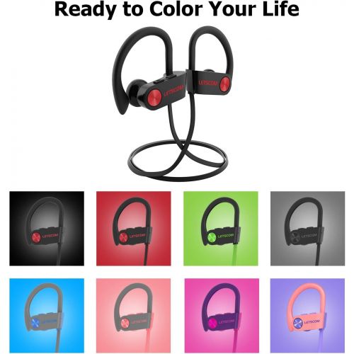  [아마존베스트]LETSCOM Bluetooth Headphones IPX7 Waterproof, Wireless Sport Earphones Bluetooth 4.1, HiFi Bass Stereo Sweatproof Earbuds w/Mic, Noise Cancelling Headset for Workout, Running, Gym,