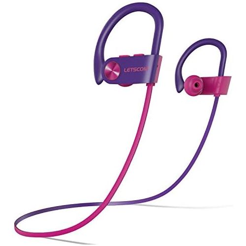  [아마존베스트]LETSCOM Bluetooth Headphones IPX7 Waterproof, Wireless Sport Earphones Bluetooth 4.1, HiFi Bass Stereo Sweatproof Earbuds w/Mic, Noise Cancelling Headset for Workout, Running, Gym,