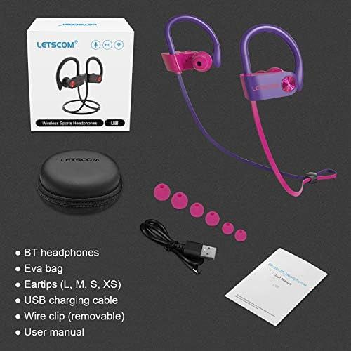  [아마존베스트]LETSCOM Bluetooth Headphones IPX7 Waterproof, Wireless Sport Earphones Bluetooth 4.1, HiFi Bass Stereo Sweatproof Earbuds w/Mic, Noise Cancelling Headset for Workout, Running, Gym,