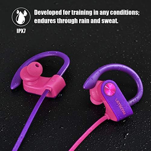  [아마존베스트]LETSCOM Bluetooth Headphones IPX7 Waterproof, Wireless Sport Earphones Bluetooth 4.1, HiFi Bass Stereo Sweatproof Earbuds w/Mic, Noise Cancelling Headset for Workout, Running, Gym,