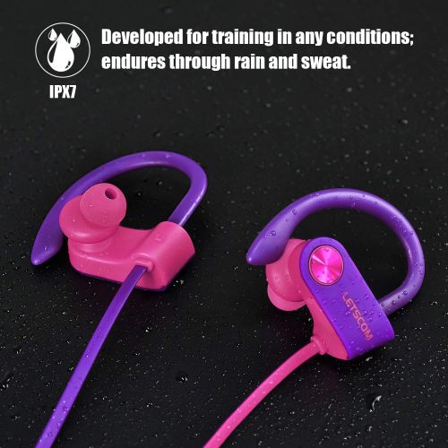  [아마존베스트]LETSCOM Bluetooth Headphones IPX7 Waterproof, Wireless Sport Earphones Bluetooth 4.1, HiFi Bass Stereo Sweatproof Earbuds w/Mic, Noise Cancelling Headset for Workout, Running, Gym,