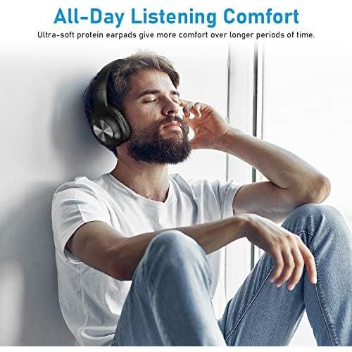  [아마존베스트]LETSCOM Bluetooth Headphones, Letscom Wireless Headphones Over Ear with Hi-Fi Sound Mic Deep Bass, 150H Playtime and Soft Memory Protein Earpads for Travel Work TV PC Cellphone - Black