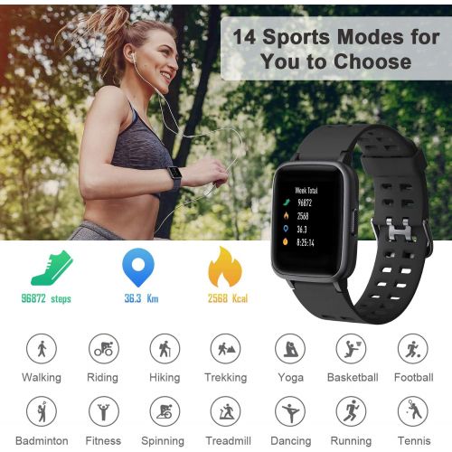  [아마존베스트]LETSCOM Fitness Tracker with Heart Rate Monitor, Activity Tracker, Step Counter, Sleep Monitor, Calorie Counter, 1.3 Touch Screen Smart Watch, 5ATM Waterproof Pedometer Watch for K