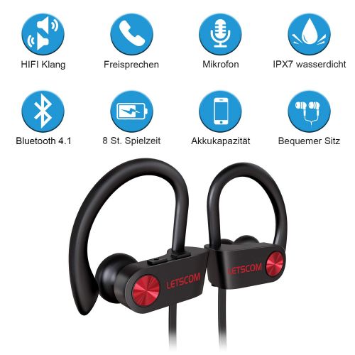  [아마존 핫딜]  [아마존핫딜]LETSCOM Bluetooth Kopfhoerer in Ear, IPX7 wasserdicht Sport Kopfhoerer bloothooth kabellos, Bluetooth 4.1, 8 Stunden Akkulaufzeit, In Ear Kopfhoerer mit Mikrofon fuer Samsung Huawei us