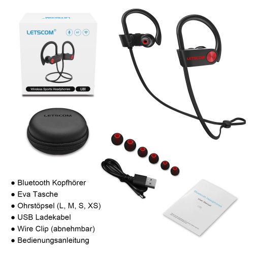  [아마존 핫딜]  [아마존핫딜]LETSCOM Bluetooth Kopfhoerer in Ear, IPX7 wasserdicht Sport Kopfhoerer bloothooth kabellos, Bluetooth 4.1, 8 Stunden Akkulaufzeit, In Ear Kopfhoerer mit Mikrofon fuer Samsung Huawei us