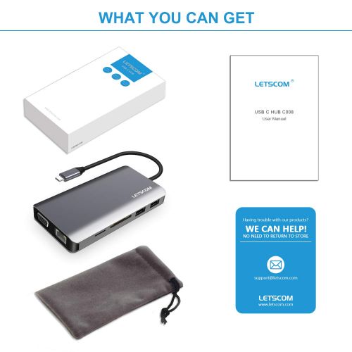  [아마존 핫딜]  [아마존핫딜]LETSCOM USB-C-Hub, Aluminium-Typ-C-Adapter fuer MacBook Pro, USB-C PD Aufladen, 4K HDMI, 1080p VGA, RJ45 Gigabit Ethernet, SD/TF-Kartenleser, USB 3.0/2.0, 3,5 mm Audio-Ummantelung