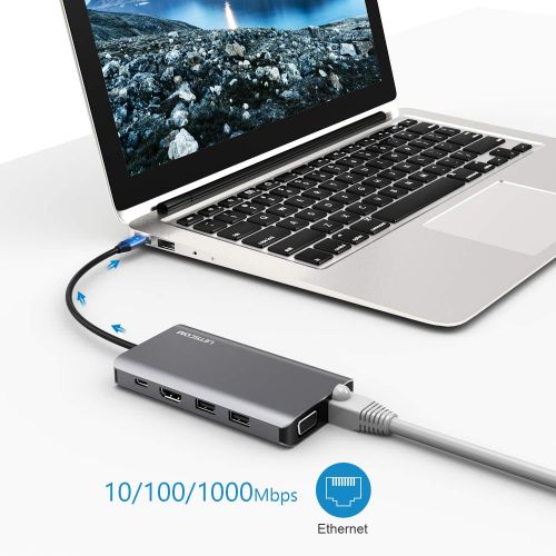  [아마존 핫딜]  [아마존핫딜]LETSCOM USB-C-Hub, Aluminium-Typ-C-Adapter fuer MacBook Pro, USB-C PD Aufladen, 4K HDMI, 1080p VGA, RJ45 Gigabit Ethernet, SD/TF-Kartenleser, USB 3.0/2.0, 3,5 mm Audio-Ummantelung