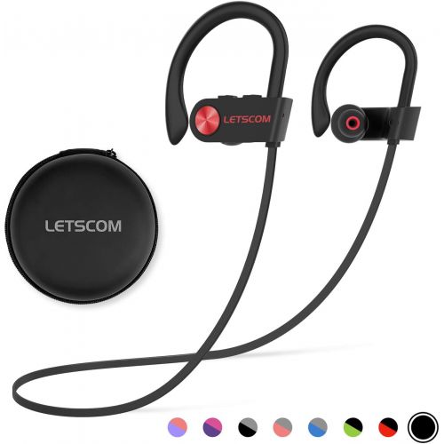  Bluetooth Headphones, LETSCOM Wireless Earbuds IPX7 Waterproof Noise Cancelling Headsets, Richer Bass & HiFi Stereo Sports Earphones 8 Hours Playtime Running Headphones with Travel