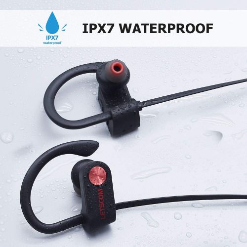  Bluetooth Headphones, LETSCOM Wireless Earbuds IPX7 Waterproof Noise Cancelling Headsets, Richer Bass & HiFi Stereo Sports Earphones 8 Hours Playtime Running Headphones with Travel
