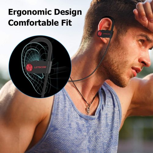  Bluetooth Headphones, LETSCOM Wireless Earbuds IPX7 Waterproof Noise Cancelling Headsets, Richer Bass & HiFi Stereo Sports Earphones 8 Hours Playtime Running Headphones with Travel