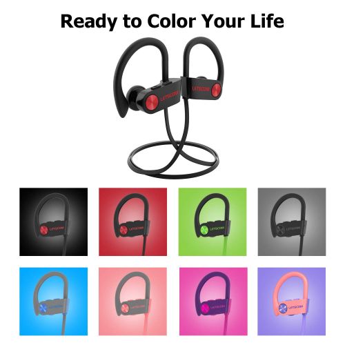  Bluetooth Headphones, LETSCOM Wireless Earbuds IPX7 Waterproof Noise Cancelling Headsets, Richer Bass & HiFi Stereo Sports Earphones 8 Hours Playtime Running Headphones with Travel