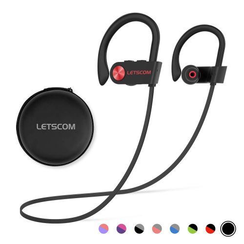  Bluetooth Headphones, LETSCOM Wireless Earbuds IPX7 Waterproof Noise Cancelling Headsets, Richer Bass & HiFi Stereo Sports Earphones 8 Hours Playtime Running Headphones with Travel