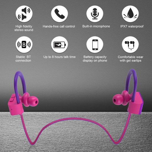  LETSCOM Bluetooth Headphones IPX7 Waterproof, Wireless Sport Earphones, HiFi Bass Stereo Sweatproof Earbuds W/Mic, Noise Cancelling Headset for Workout, Running, Gym, 8 Hours Play