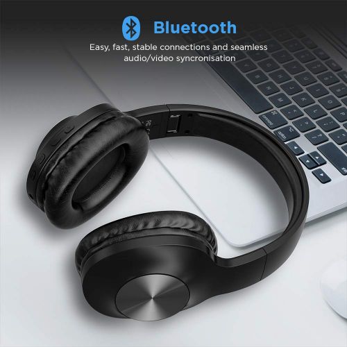  Bluetooth Headphones, LETSCOM 100 Hours Playtime Wireless Headphones Over Ear with Deep Bass, Hi-Fi Sound and Soft Memory Protein Earpads for Travel/Work -Black